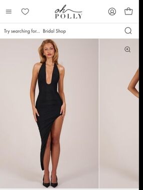 Oh Polly Storie Halterneck Split Hem Midaxi Dress in Black